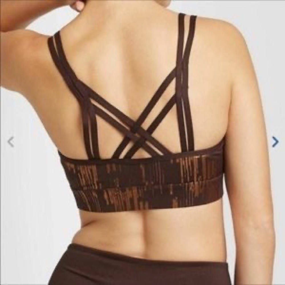 🍂🍁🥾🌕JoyLab Gold Foil & Brown Strappy Sports Bra - Picture 2 of 5